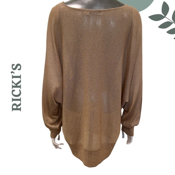 🛍️3/$40 RICKI’S Metallic Gold Lightweight Knit Sweater - Round Neckline Size XXL - Picture 3 of 5
